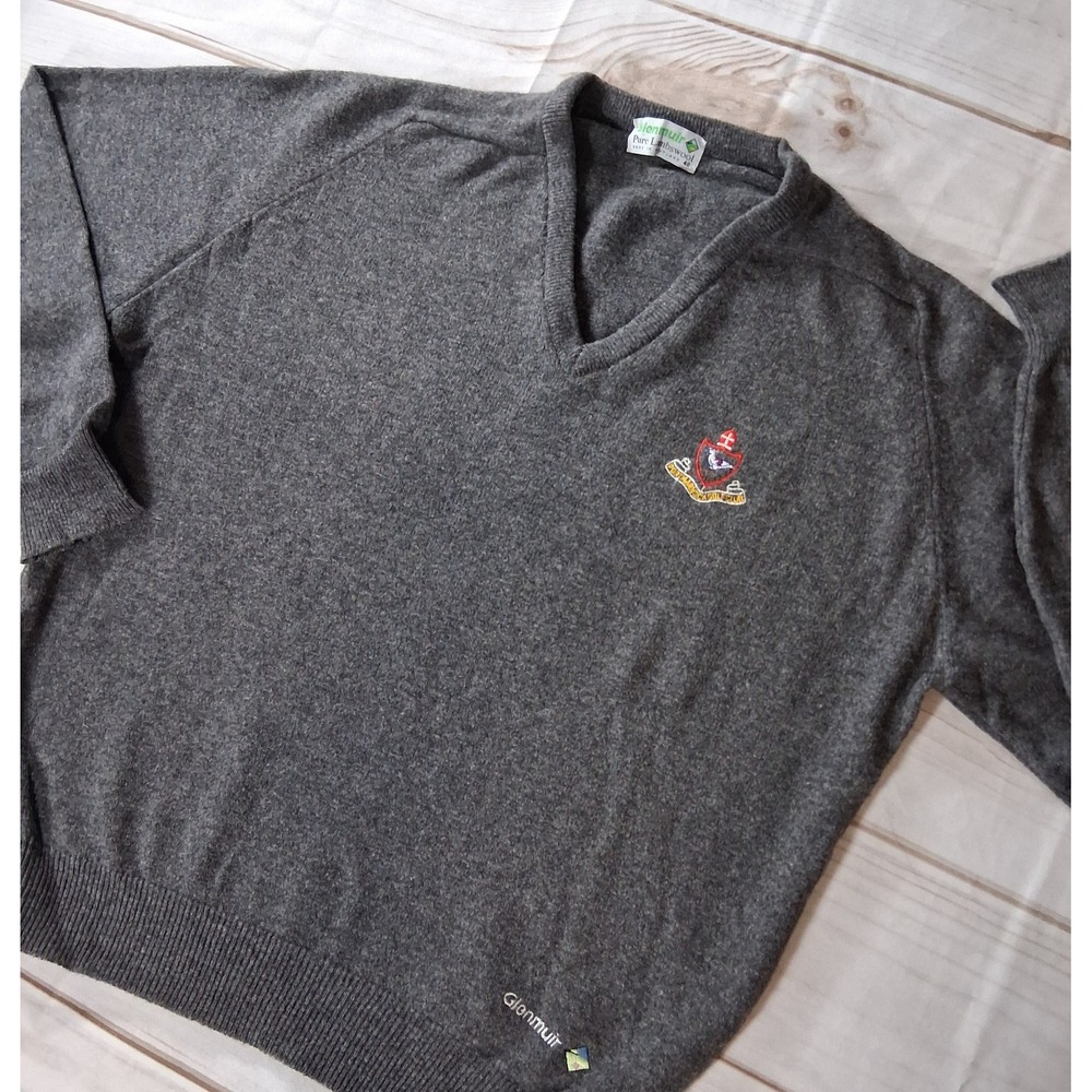 Vintage Glenmuir Lambswool Sweater Mens 48 XL Charcoal V Neck Portmarnock Golf